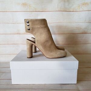 IRO Matyizi Suede Cutout Round Toe Bootie Block Heel Tan Natural Women's Size 39